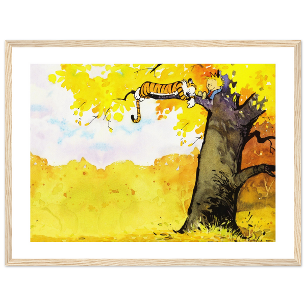 Calvin and Hobbes Resting on a Tree Poster - Matte / 18 x 24″ (45 60cm) Wood