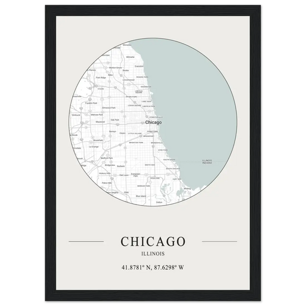 Chicago Illinois - Minimalist Map Poster - Matte / 8 x 12″ (21 x 29.7cm) / Black - Poster