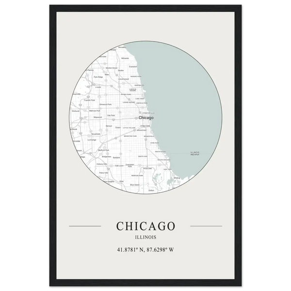 Chicago Illinois - Minimalist Map Poster - Matte / 12 x 18″ (30 x 45cm) / Black - Poster