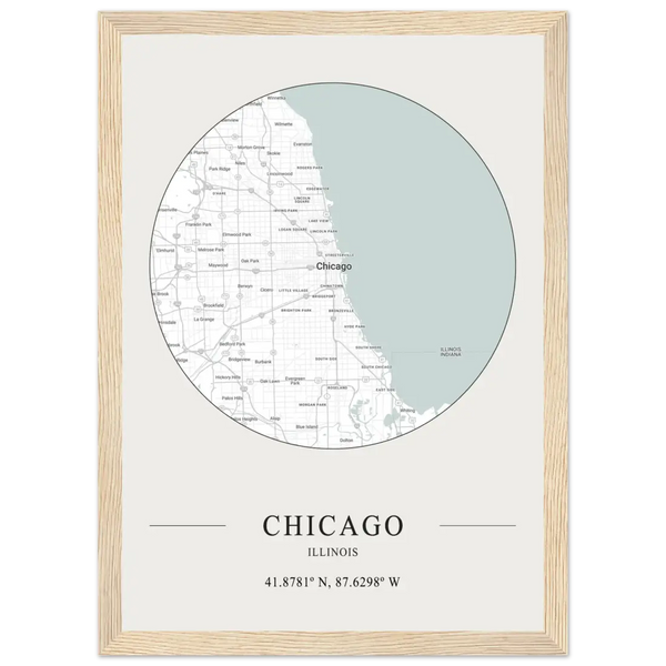 Chicago Illinois - Minimalist Map Poster - Matte / 8 x 12″ (21 x 29.7cm) / Wood - Poster