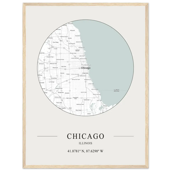 Chicago Illinois - Minimalist Map Poster - Matte / 18 x 24″ (45 x 60cm) / Wood - Poster