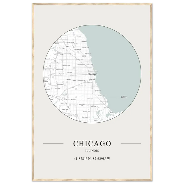 Chicago Illinois - Minimalist Map Poster - Matte / 24 x 36″ (60 x 90cm) / Wood - Poster