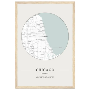 Chicago Illinois - Minimalist Map Poster - Matte / 12 x 18″ (30 x 45cm) / Wood - Poster