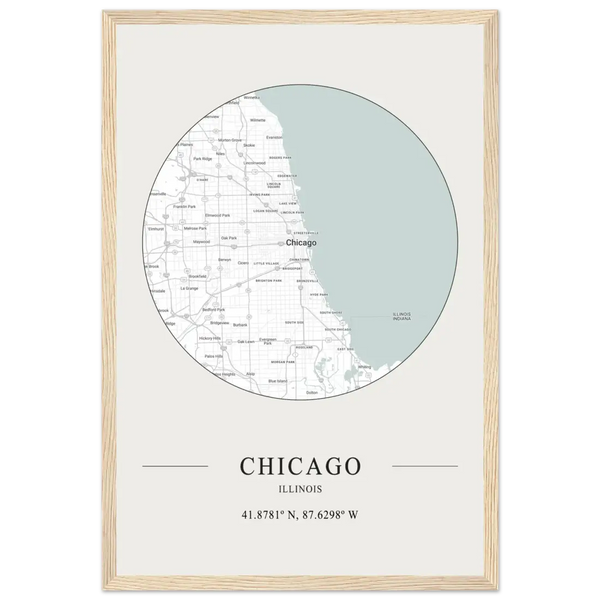 Chicago Illinois - Minimalist Map Poster - Matte / 12 x 18″ (30 x 45cm) / Wood - Poster