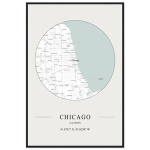 Chicago Illinois - Minimalist Map Poster - Matte / 24 x 36″ (60 x 90cm) / Black - Poster