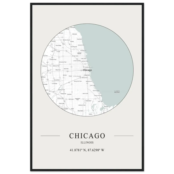 Chicago Illinois - Minimalist Map Poster - Matte / 24 x 36″ (60 x 90cm) / Black - Poster