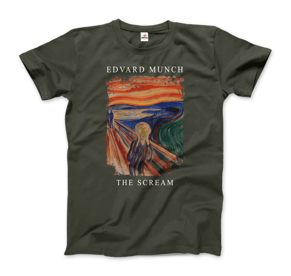 Edvard Munch - The Scream 1893 Artwork T-Shirt - Men / Military Green / S - T-Shirt