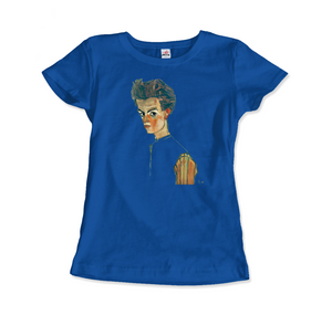 Egon Schiele Self-Portrait Art T-Shirt - Women / Royal Blue / Small - T-Shirt