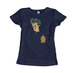 Egon Schiele Self-Portrait Art T-Shirt - Women / Navy / Small - T-Shirt