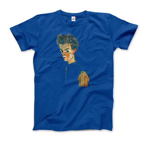 Egon Schiele Self-Portrait Art T-Shirt - Men / Royal Blue / Small - T-Shirt