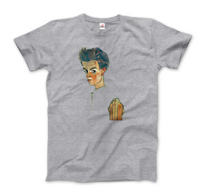 Egon Schiele Self-Portrait Art T-Shirt - Men / Heather Grey / Small - T-Shirt