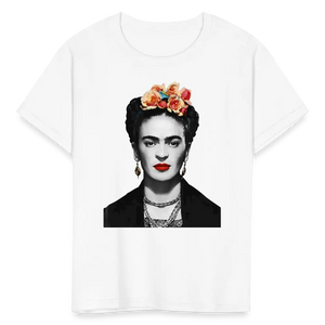 Frida Kahlo with Flowers Portrait Artwork T-shirt - Youth / White / s - T-shirt