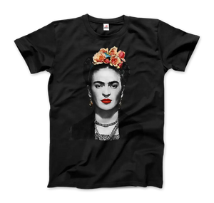 Frida Kahlo with Flowers Portrait Artwork T-shirt - Men (unisex) / Black / s - T-shirt