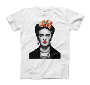 Frida Kahlo with Flowers Portrait Artwork T-shirt - Men (unisex) / White / s - T-shirt