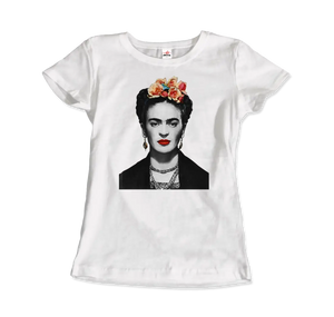 Frida Kahlo with Flowers Portrait Artwork T-shirt - Women (fitted) / White / s - T-shirt