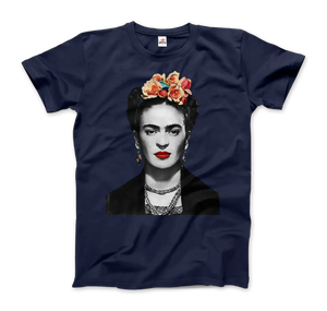 Frida Kahlo with Flowers Portrait Artwork T-shirt - Men (unisex) / Navy / s - T-shirt