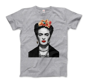 Frida Kahlo with Flowers Portrait Artwork T-shirt - Men (unisex) / Heather Grey / s - T-shirt