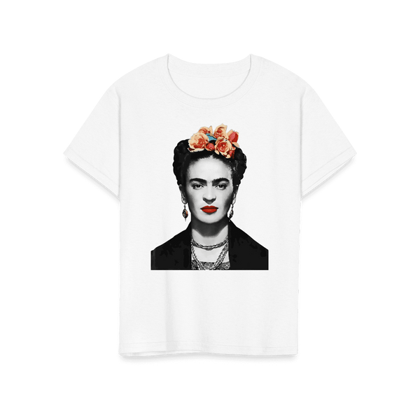 Frida Kahlo With Flowers Poster Artwork T-Shirt - Youth / White / S - T-Shirt