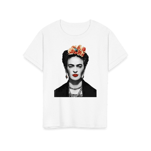 Frida Kahlo With Flowers Poster Artwork T-Shirt - Youth / White / S - T-Shirt
