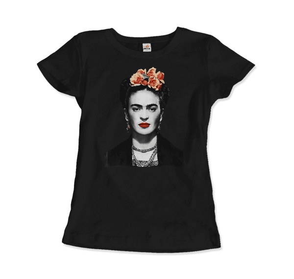Frida Kahlo With Flowers Poster Artwork T-Shirt - Women / Black / Small by Art-O-Rama