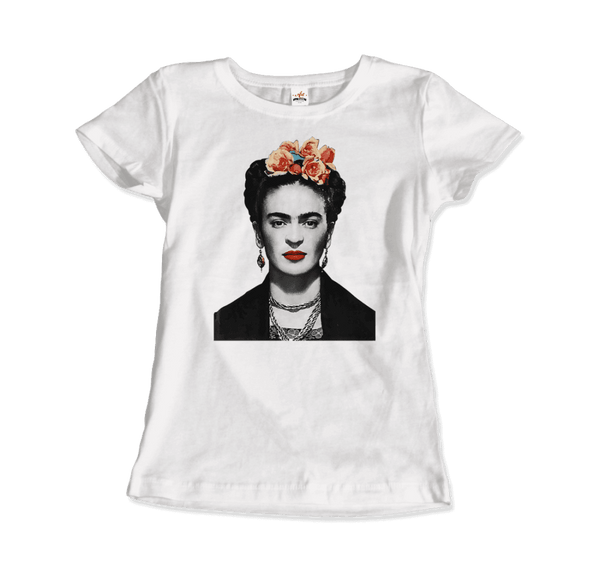 Frida Kahlo With Flowers Poster Artwork T-Shirt - Women / White / Small by Art-O-Rama