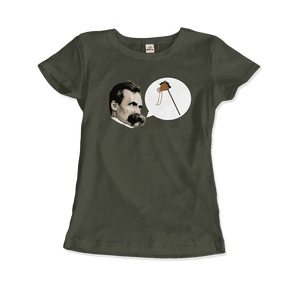 Friedrich Nietzche - Turin Horse Comic Style T-Shirt - Women / Military Green / S - T-Shirt