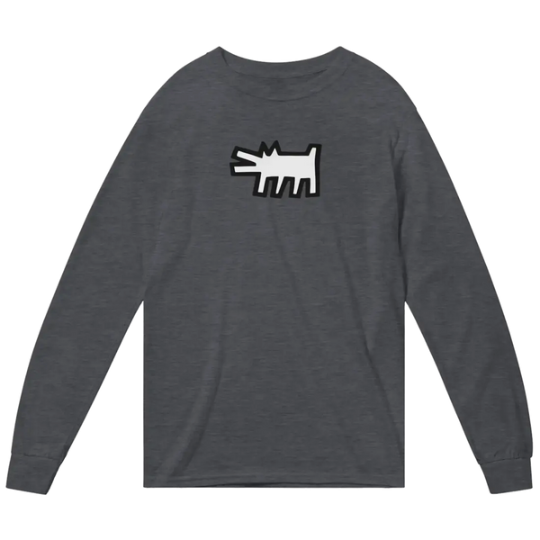 Haring’s - The Barking Dog Icon 1990 Street Art Long Sleeve Shirt - Dark Heather / Small - Long Sleeve Shirt