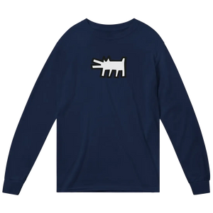 Haring’s - The Barking Dog Icon 1990 Street Art Long Sleeve Shirt - Navy / Small - Long Sleeve Shirt