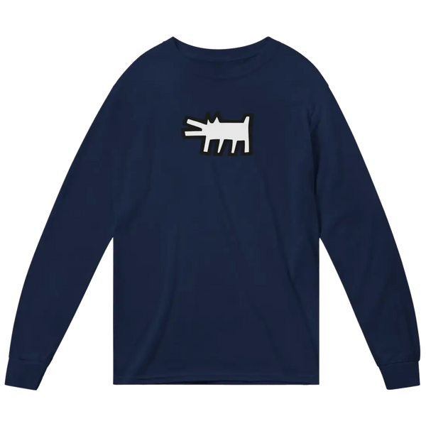 Haring’s - The Barking Dog Icon 1990 Street Art Long Sleeve Shirt - Navy / Small - Long Sleeve Shirt