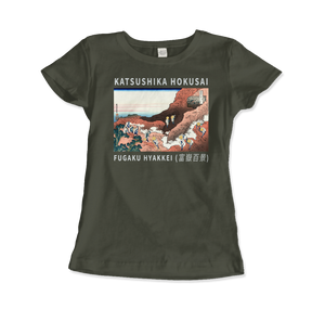 Hokusai - Climbing on Mt. Fuji Artwork T-Shirt - Women (Fitted) / Military Green / S - T-Shirt
