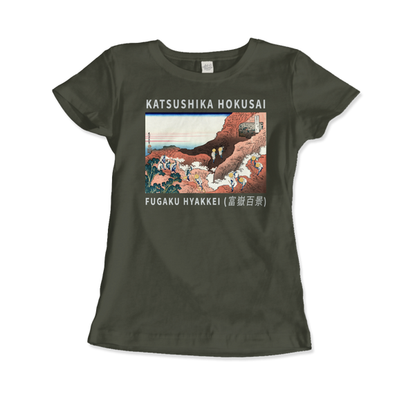 Hokusai - Climbing on Mt. Fuji Artwork T-Shirt - Women (Fitted) / Military Green / S - T-Shirt