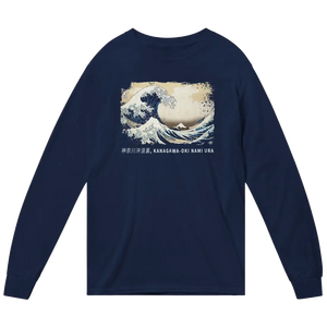 Hokusai - The Great Wave off Kanagawa Artwork Long Sleeve Shirt - Navy / Small - Long Sleeve Shirt