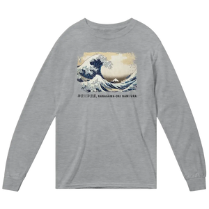 Hokusai - The Great Wave off Kanagawa Artwork Long Sleeve Shirt - Heather Grey / Small - Long Sleeve Shirt
