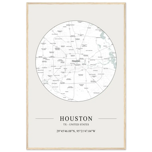 Houston Texas United States - Minimalist Map Poster - Matte / 24 x 36″ (60 x 90cm) / Wood - Poster