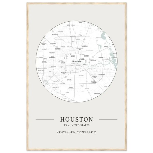 Houston Texas United States - Minimalist Map Poster - Matte / 24 x 36″ (60 x 90cm) / Wood - Poster