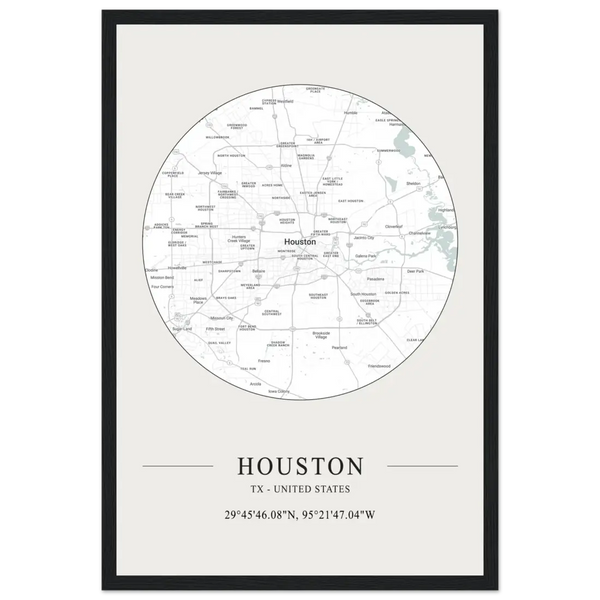 Houston Texas United States - Minimalist Map Poster - Matte / 12 x 18″ (30 x 45cm) / Black - Poster