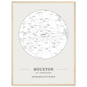 Houston Texas United States - Minimalist Map Poster - Matte / 18 x 24″ (45 x 60cm) / Wood - Poster