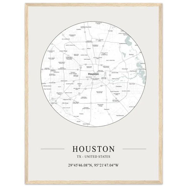 Houston Texas United States - Minimalist Map Poster - Matte / 18 x 24″ (45 x 60cm) / Wood - Poster