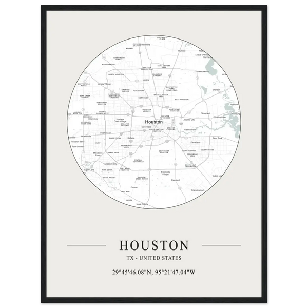 Houston Texas United States - Minimalist Map Poster - Matte / 18 x 24″ (45 x 60cm) / Black - Poster