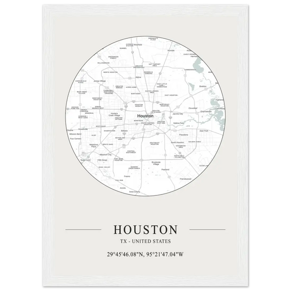 Houston Texas United States - Minimalist Map Poster - Matte / 8 x 12″ (21 x 29.7cm) / White - Poster