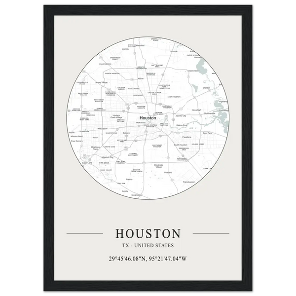 Houston Texas United States - Minimalist Map Poster - Matte / 8 x 12″ (21 x 29.7cm) / Black - Poster