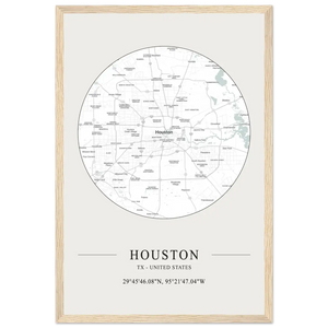 Houston Texas United States - Minimalist Map Poster - Matte / 12 x 18″ (30 x 45cm) / Wood - Poster