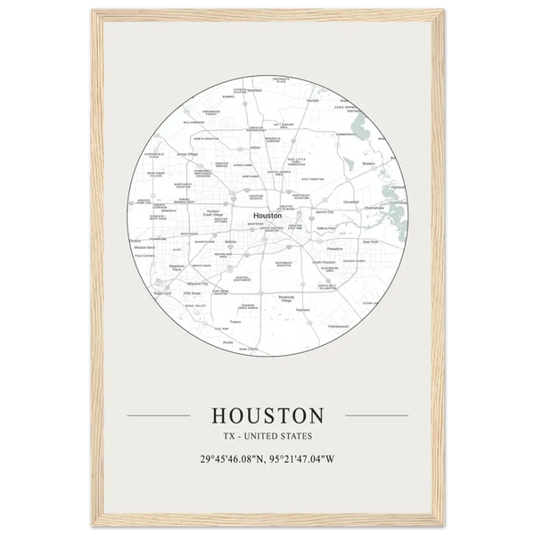 Houston Texas United States - Minimalist Map Poster - Matte / 12 x 18″ (30 x 45cm) / Wood - Poster