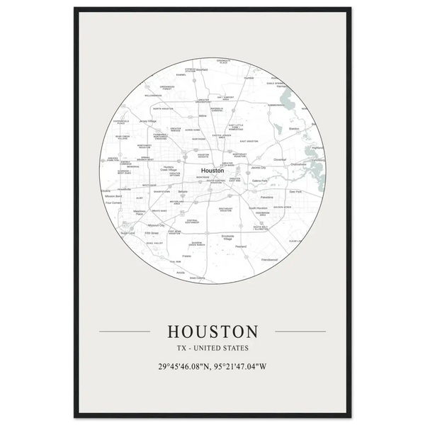 Houston Texas United States - Minimalist Map Poster - Matte / 24 x 36″ (60 x 90cm) / Black - Poster