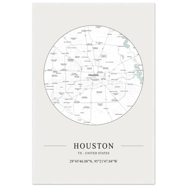 Houston Texas United States - Minimalist Map Poster - Matte / 24 x 36″ (60 x 90cm) / White - Poster