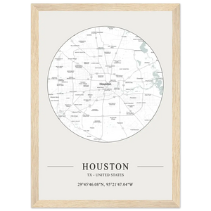 Houston Texas United States - Minimalist Map Poster - Matte / 8 x 12″ (21 x 29.7cm) / Wood - Poster