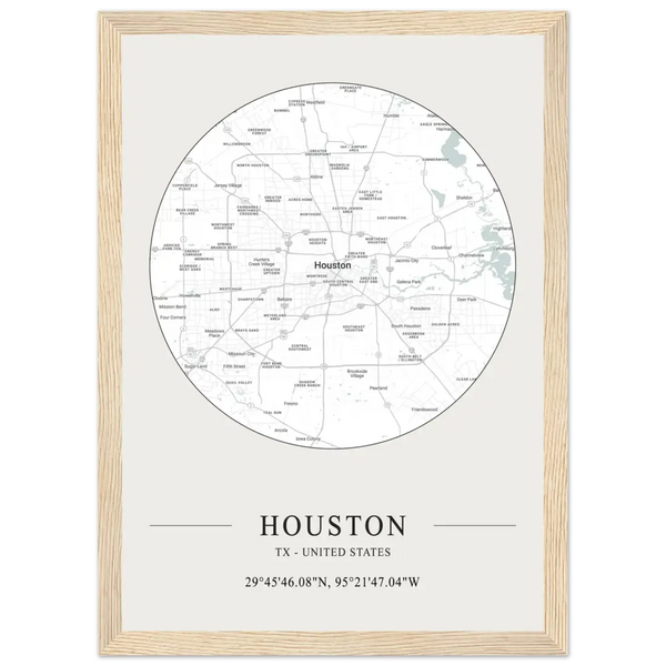 Houston Texas United States - Minimalist Map Poster - Matte / 8 x 12″ (21 x 29.7cm) / Wood - Poster