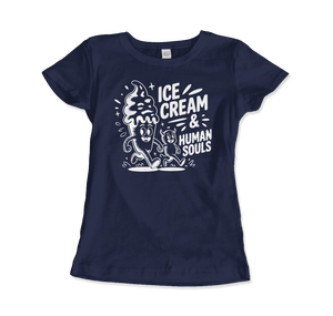 Ice Cream & Human Souls – Vintage Cartoon Horror T-Shirt - Women (Fitted) / Navy / S - T-Shirt