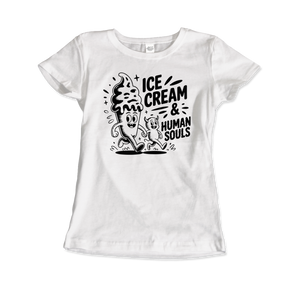 Ice Cream & Human Souls – Vintage Cartoon Horror T-Shirt - Women (Fitted) / White / S - T-Shirt