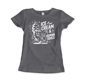 Ice Cream & Human Souls – Vintage Cartoon Horror T-Shirt - Women (Fitted) / Charcoal / S - T-Shirt